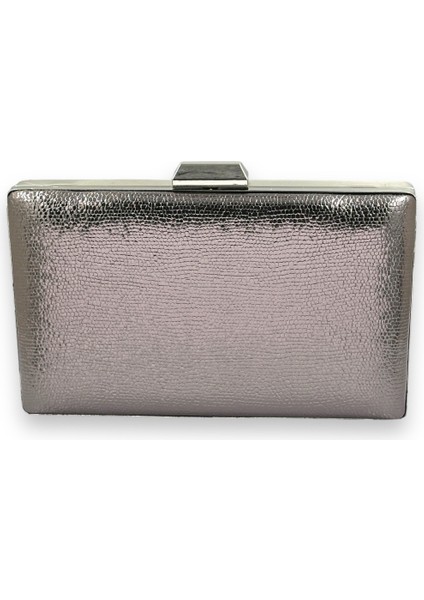 Metalik Antrasit Gri Platin Renk Zincir Askılı Abiye Çanta Düğün Nişan Mezuniyet