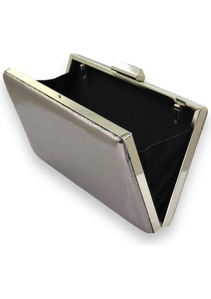 Metalik Antrasit Gri Platin Renk Zincir Askılı Abiye Çanta Düğün Nişan Mezuniyet modelleri