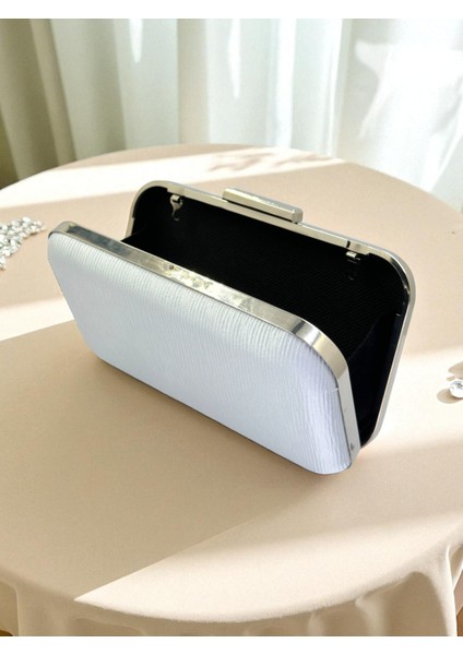 Gümüş Gri Lame Renk Suyolu Desenli Saten Kadın Abiye Çanta Düğün Nişan Mezuniyet modelleri