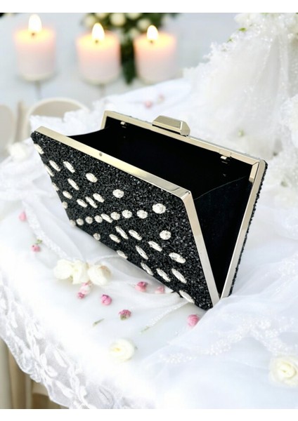 Siyah Renk Gümüş Taşlı Kadın Abiye Çanta Zincir Askılı Düğün Nişan Mezuniyet modelleri