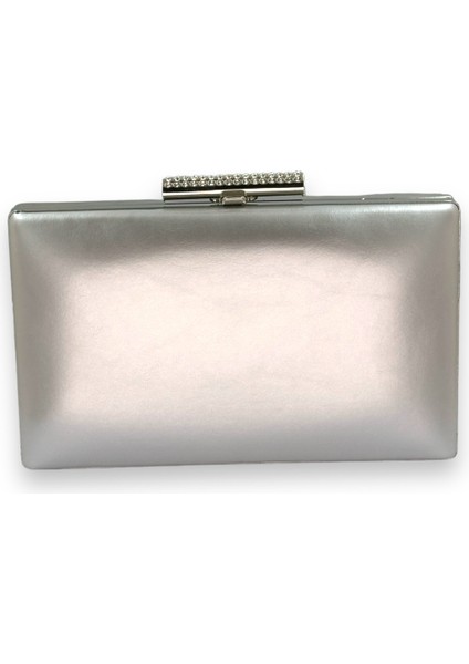 Gümüş Gri Lame Cilt Deri Mat Deri Abiye Çanta Gece Çantası Düğün Nişan Kına