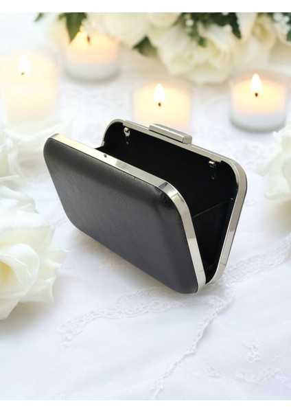 Siyah Kırışık Cilt Deri Metalik Renk Zincir Askılı Abiye Çanta Düğün Nişan Mezuniyet modelleri