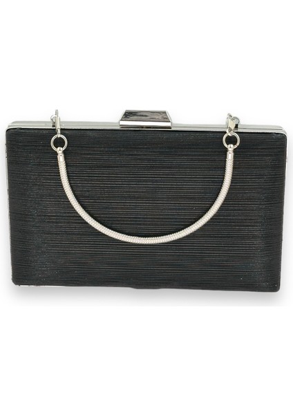 Siyah Renk Ithal Lazer Desenli Çizgili Metal Saplı Abiye Gece Çantası Nişan Düğün Davet Balo modelleri