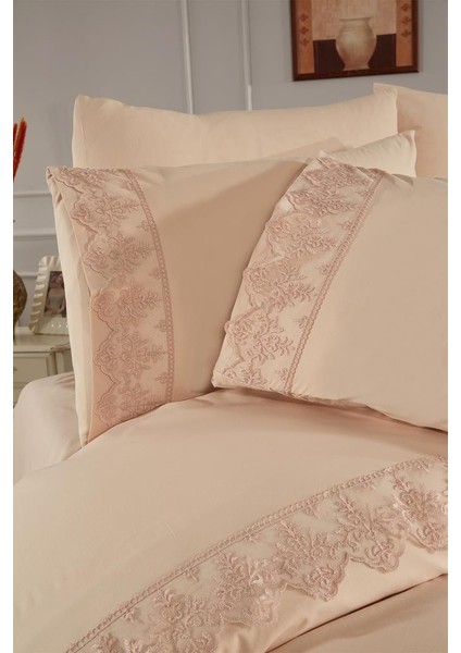 Fransız Dantelli Sara Çeyizlik Nevresim Takımı Cappucino indirimleri