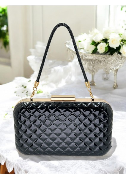 Siyah Lüks Rugan Taşlı Saplı Kapitone Desenli Kadın Abye Çanta Düğün Nişan Mezuniyet fiyatları