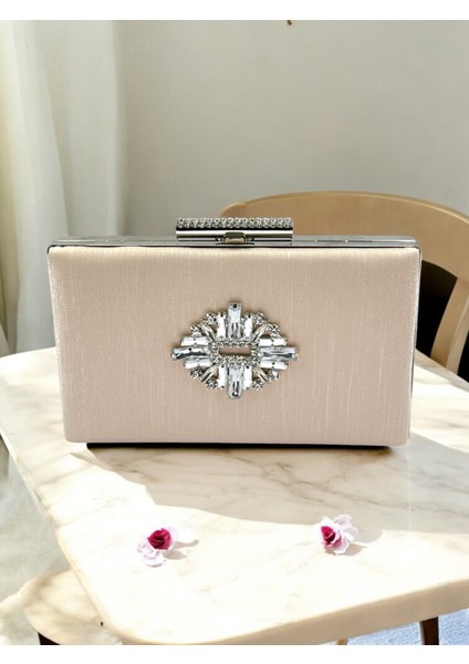 Ten Nude Renk El Izi Yapmayan Simli Saten Kristal Taşlı Kadın Abiye Çanta Düğün Nişan fiyatları