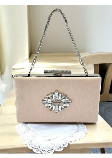 Ten Nude Taşlı Saplı Renk El Izi Yapmayan Simli Saten Kristal Taşlı Kadın Abiye Çanta Düğün Nişan fiyatları