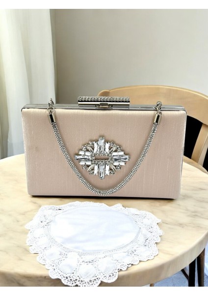 Ten Nude Taşlı Saplı Renk El Izi Yapmayan Simli Saten Kristal Taşlı Kadın Abiye Çanta Düğün Nişan fırsatları
