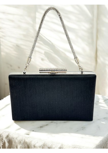 Siyah Taşlı Saplı Renk El Izi Yapmayan Simli Saten Kadın Abiye Çanta Düğün Nişan fiyatları