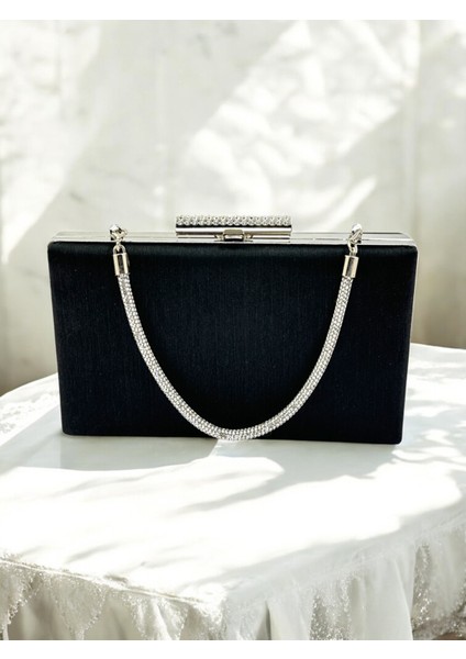 Siyah Taşlı Saplı Renk El Izi Yapmayan Simli Saten Kadın Abiye Çanta Düğün Nişan fırsatları