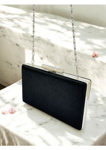 Siyah Taşlı Saplı Renk El Izi Yapmayan Simli Saten Kadın Abiye Çanta Düğün Nişan indirimleri