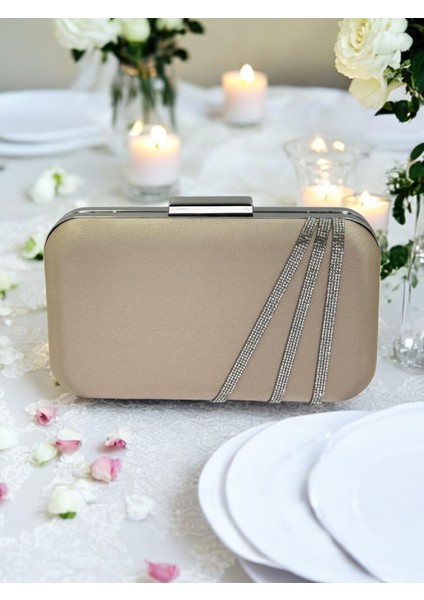 Nude Renk Saten Gümüş Taşlı Abiye Çanta Gece Çantası Nişan Düğün Çantası fiyatları