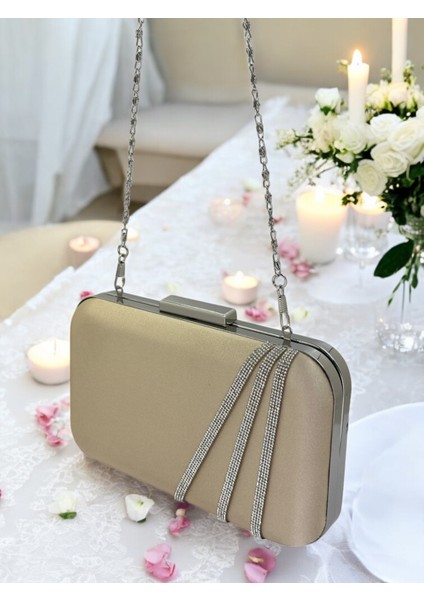 Nude Renk Saten Gümüş Taşlı Abiye Çanta Gece Çantası Nişan Düğün Çantası indirimleri