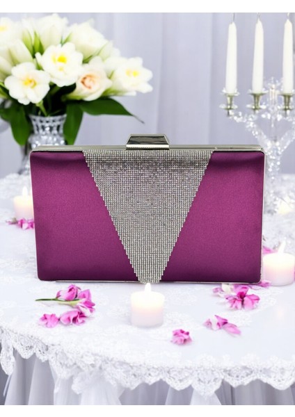Mor Saten Gümüş Taşlı Abiye Çanta Gece Çantası Nişan Düğün Çantası fiyatları