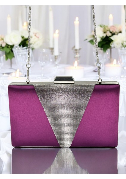 Mor Saten Gümüş Taşlı Abiye Çanta Gece Çantası Nişan Düğün Çantası fırsatları