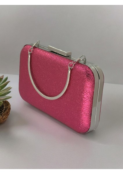 Fuşya Pembe Renk Kristal Desenli Abiye Çanta Gece Çantası Düğün Nişan Portföy modelleri