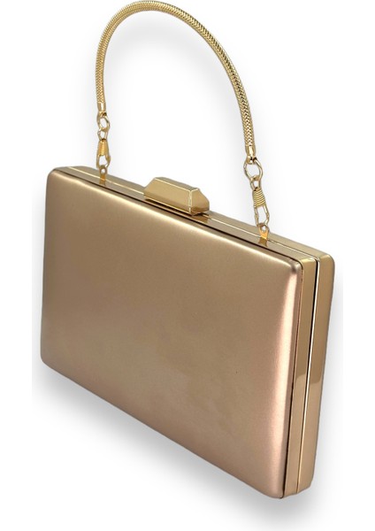 Rose Gold Cilt Deri Mat Deri Metal Saplı Abiye Çanta Gece Çantası Düğün Nişan Kına fiyatları