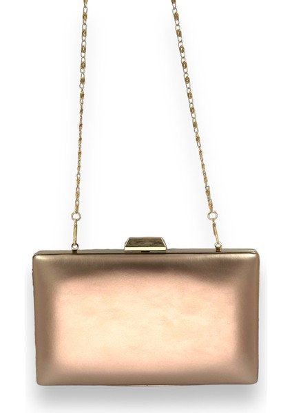 Rose Gold Cilt Deri Mat Deri Metal Saplı Abiye Çanta Gece Çantası Düğün Nişan Kına fırsatları