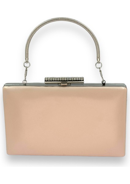 Ten Renk Cilt Deri Mat Deri Metal Saplı Abiye Çanta Gece Çantası Düğün Nişan Kına