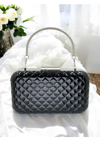 Siyah Lüks Rugan Kapitone Desenli Metal Saplı Kadın Abye Çanta Düğün Nişan Mezuniyet fiyatları