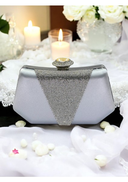 Gümüş Gri Renk Saten Gümüş Taşlı Abiye Çanta Gece Çantası Nişan Düğün Çantası fırsatları