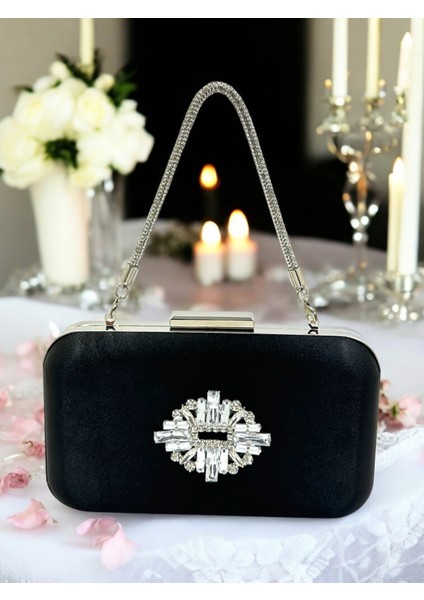 Siyah Renk Saten Taşlı Saplı Kadın Abiye Çanta Düğün Nişan Mezuniyet fiyatları