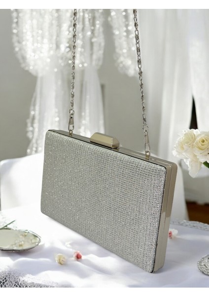 Gümüş Renk Simli Metal Saplı Kadın Abiye Çanta Düğün Nişan Mezuniyet modelleri