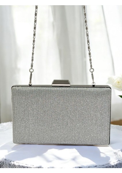 Gümüş Renk Simli Metal Saplı Kadın Abiye Çanta Düğün Nişan Mezuniyet fırsatları