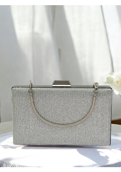 Gümüş Renk Simli Metal Saplı Kadın Abiye Çanta Düğün Nişan Mezuniyet indirimleri
