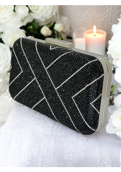 Siyah Renk Taşlı Kadın Abiye Çanta Düğün Nişan Mezuniyet