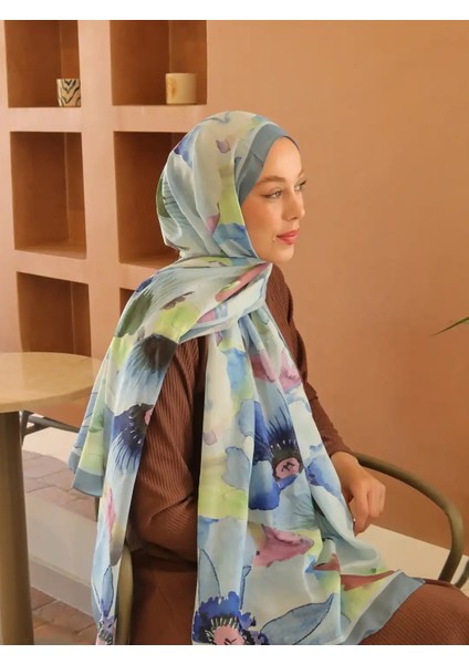 Livora Desen Pamuk Şal - Mavi Gri