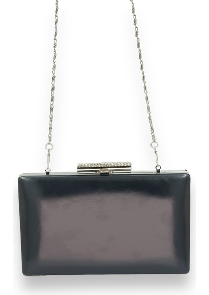 Lacivert Renk Cilt Deri Mat Deri Metal Saplı Abiye Çanta Gece Çantası Düğün Nişan Kına modelleri