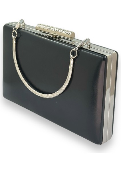 Lacivert Renk Cilt Deri Mat Deri Metal Saplı Abiye Çanta Gece Çantası Düğün Nişan Kına