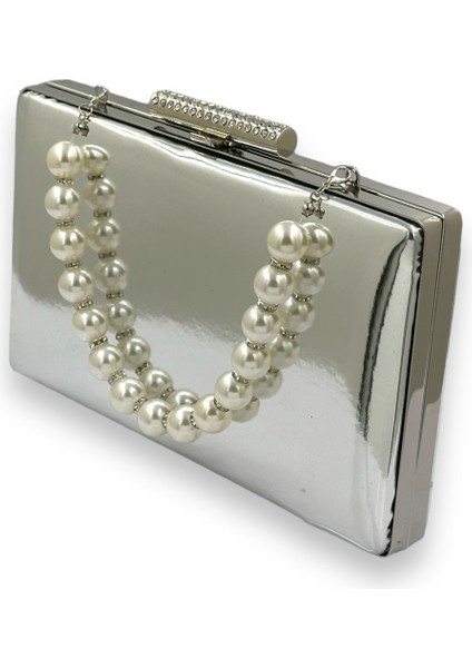 Gümüş Gri Lame Ayna Rugan Inci Saplı Abiye Çanta Gece Çantası Kına Düğün Nişan Balo Davet fiyatları