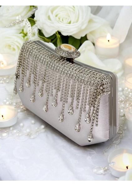 Gri Saten Kadın Abiye Çanta Düğün Nişan fırsatları