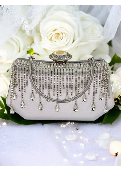 Gri Saten Kadın Abiye Çanta Düğün Nişan indirimleri