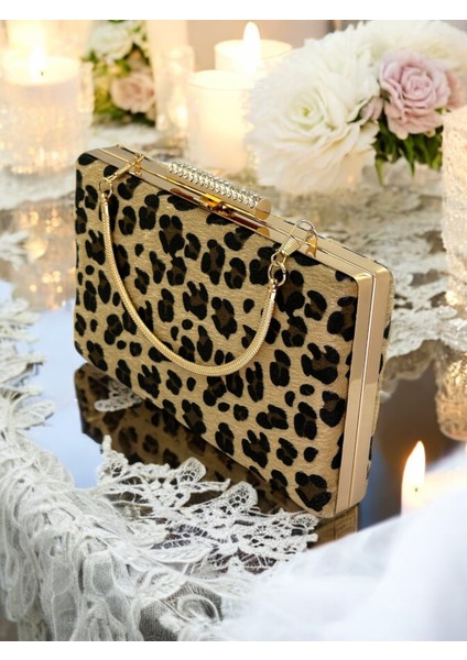 Tüylü Ithal Leopar Desenli Abiye Çanta Gece Çantası Düğün Nişan Mezuniyet modelleri
