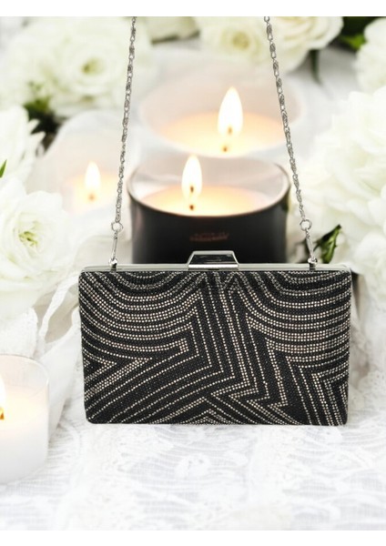 Siyah Platin Renk Kristal Taşlı Metal Saplı Abiye Çanta Düğün Nişan Kına Mezuniyet fırsatları