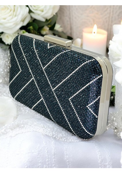 Lacivert Renk Taşlı Kadın Abiye Çanta Düğün Nişan Mezuniyet