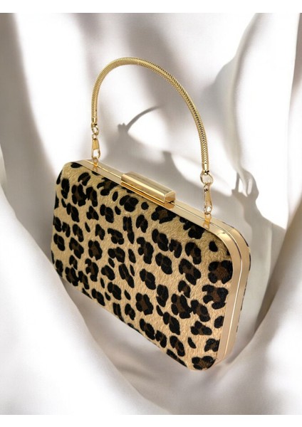 Tüylü Ithal Leopar Desenli Metal Saplı Metal Kasalı Abiye Çanta Gece Çantası Düğün Nişan Mezuniyet fiyatları