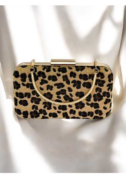 Tüylü Ithal Leopar Desenli Metal Saplı Metal Kasalı Abiye Çanta Gece Çantası Düğün Nişan Mezuniyet indirimleri
