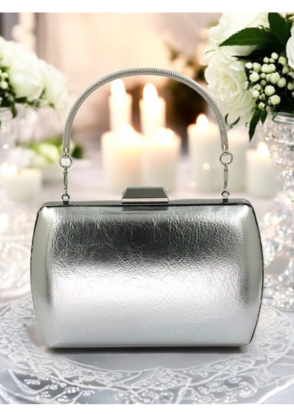 Gümüş Gri Lame Kırışık Cilt Deri Metalik Renk Zincir Askılı Abiye Çanta Düğün Nişan Mezuniyet fiyatları