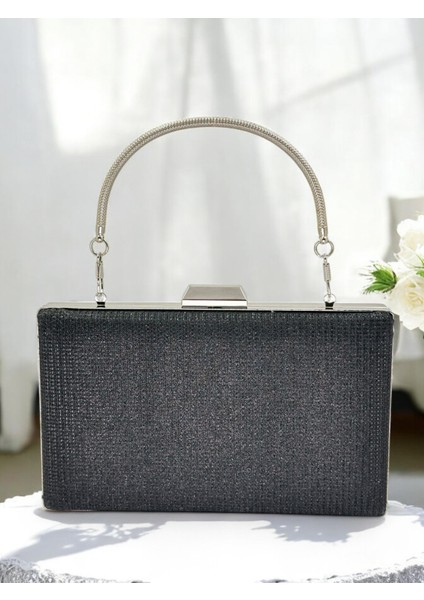 Siyah Renk Simli Metal Saplı Kadın Abiye Çanta Düğün Nişan Mezuniyet fiyatları