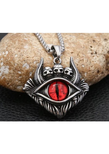 Paslanmaz Çelik 2’li Göz Kolye Seti Mavi Eye Of Horus ve Kırmızı Şeytan Gözü Kolye