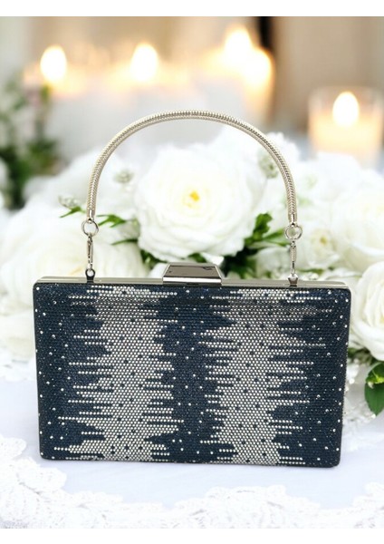 Lacivert Gümüş Metal Saplı Kristal Taşlı Abiye Çanta Düğün Nişan Kına Mezuniyet fiyatları