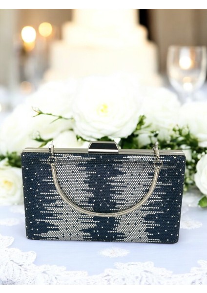 Lacivert Gümüş Metal Saplı Kristal Taşlı Abiye Çanta Düğün Nişan Kına Mezuniyet fırsatları