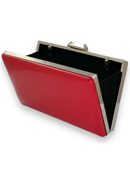 Kırmızı Renk Cilt Deri Mat Deri Metal Saplı Abiye Çanta Gece Çantası Düğün Nişan Kına modelleri