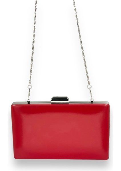 Kırmızı Renk Cilt Deri Mat Deri Metal Saplı Abiye Çanta Gece Çantası Düğün Nişan Kına fırsatları