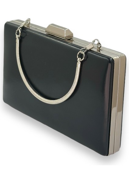 Lacivert Renk Cilt Deri Mat Deri Metal Saplı Abiye Çanta Gece Çantası Düğün Nişan Kına