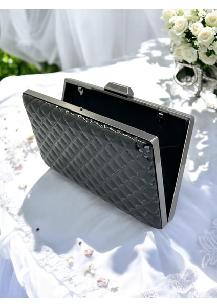 Siyah Lüks Rugan Kapitone Desenli Kadın Abye Çanta Düğün Nişan Mezuniyet modelleri